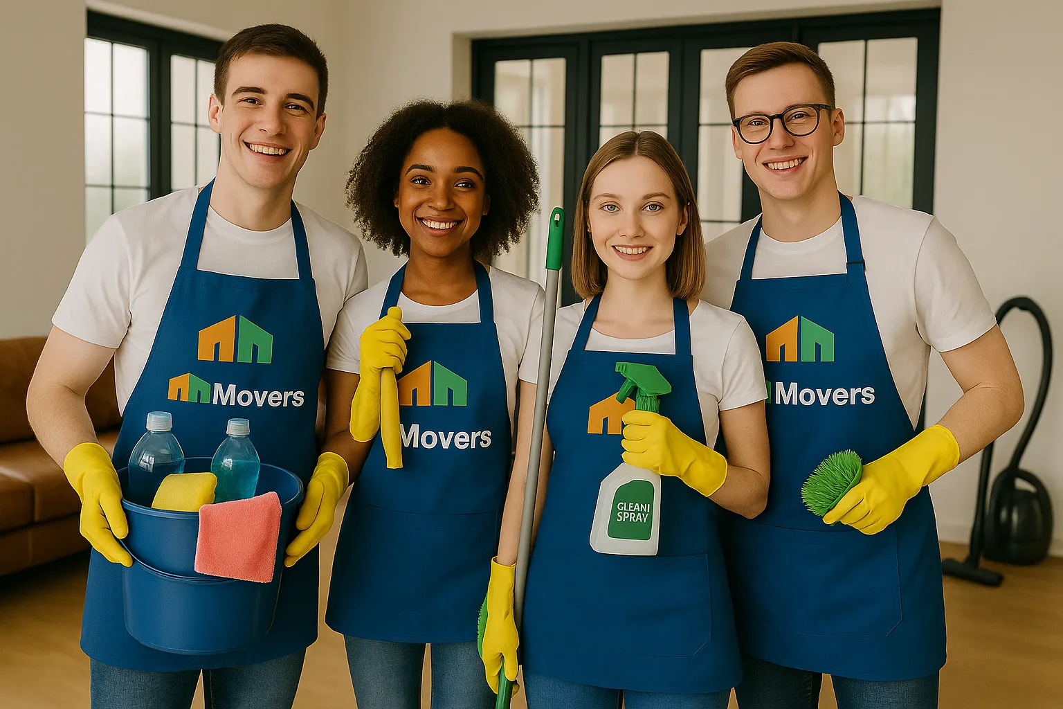 Movers UK cleaning team ready for an end of tenancy clean